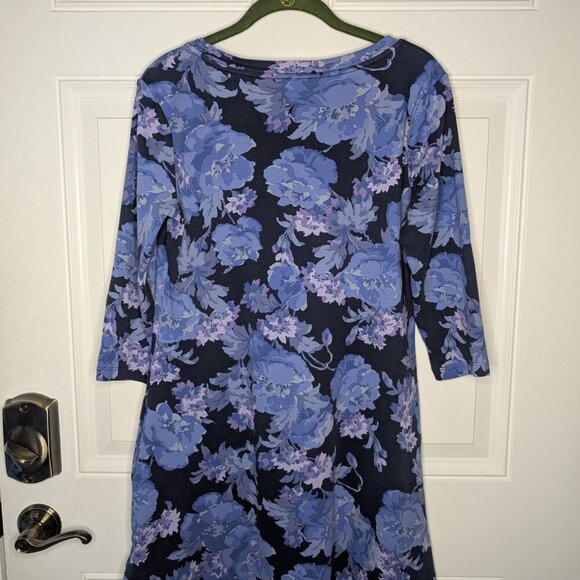 Isaac Mizrahi Live! Blue Floral Pima V-Neck Swing Dress Women's Small Petite - Picture 3 of 6